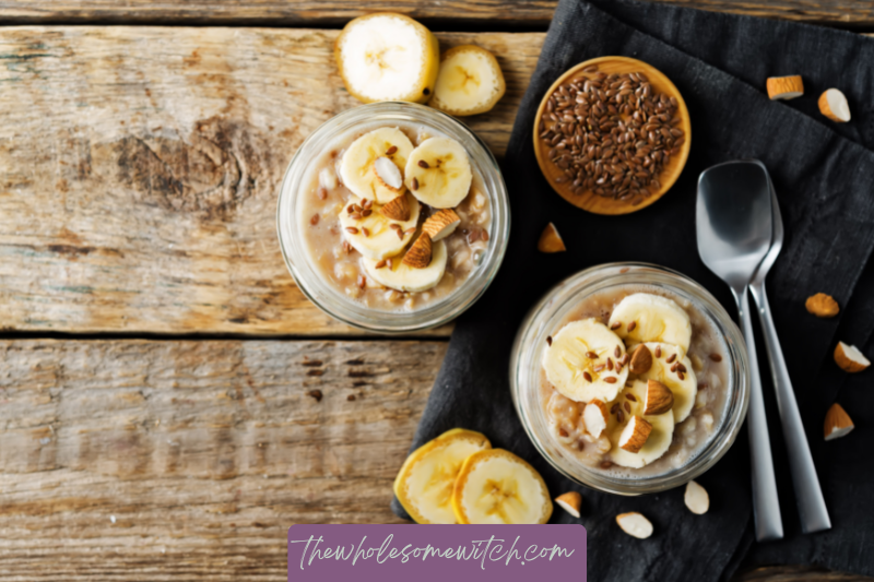 kitchen witch, vegan witch, banana bread overnight oats, vegan breakfast, overnight oats, holistic nutrition, cottage witch